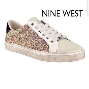 NEW Nine West Women's Best Casual Sneakers- Distressed Black Multicolour Glitter